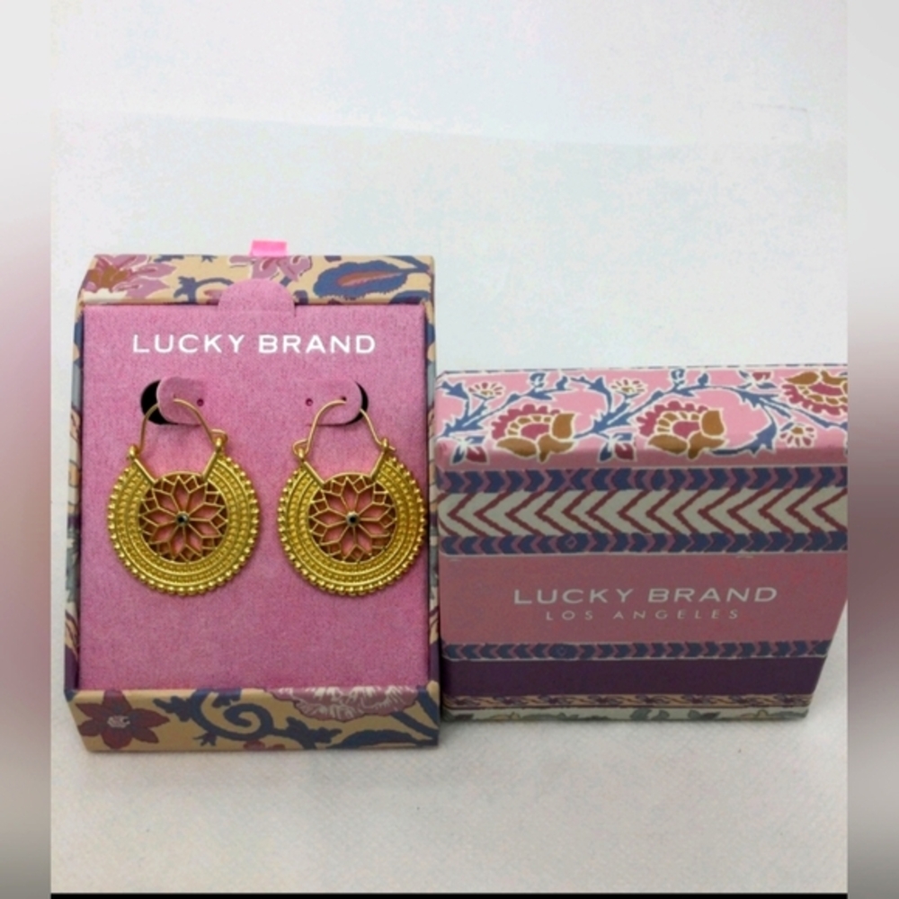 Lucky Brand Goldtone Mandala Flower Earrings NWT NIB